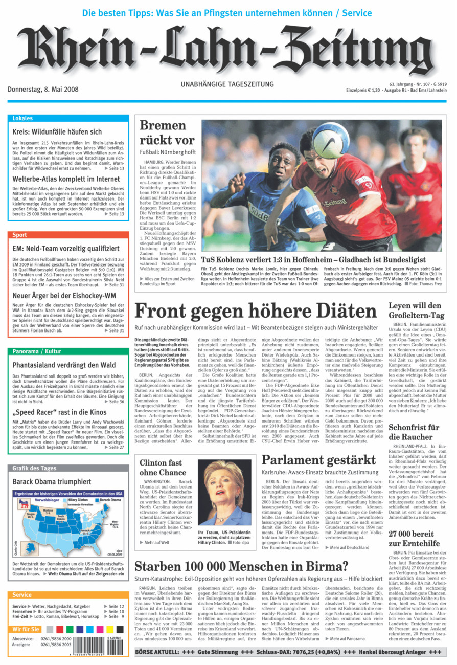 Rhein-Lahn-Zeitung vom Donnerstag, 08.05.2008