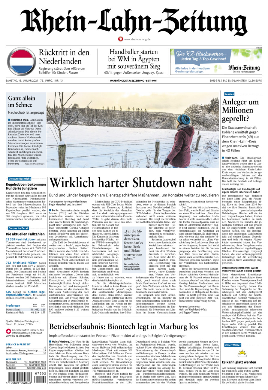 Rhein-Lahn-Zeitung vom Samstag, 16.01.2021