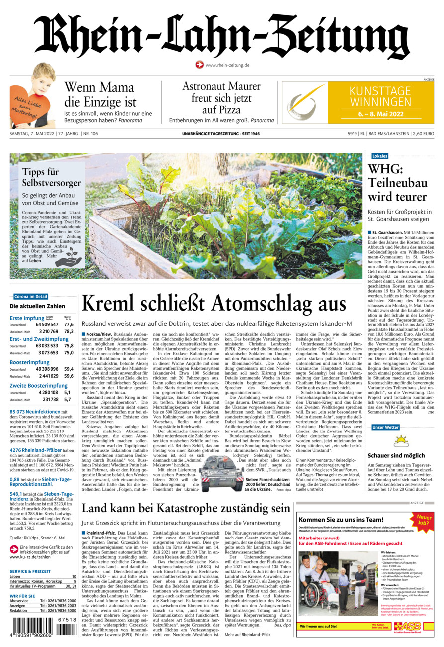 Rhein-Lahn-Zeitung vom Samstag, 07.05.2022