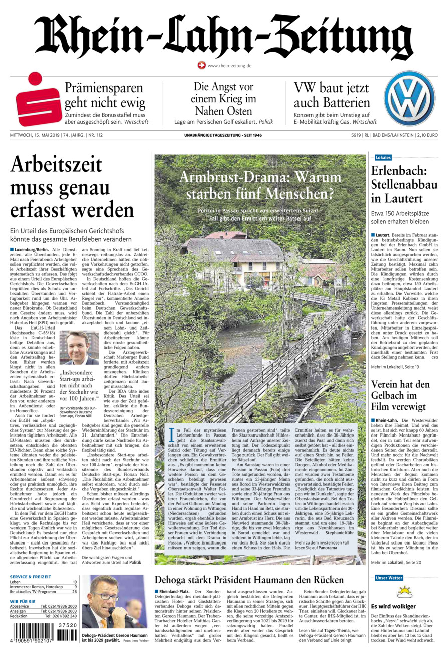Rhein-Lahn-Zeitung vom Mittwoch, 15.05.2019