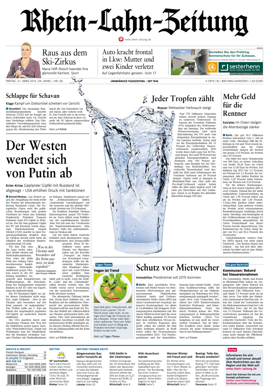 Rhein-Lahn-Zeitung vom Freitag, 21.03.2014