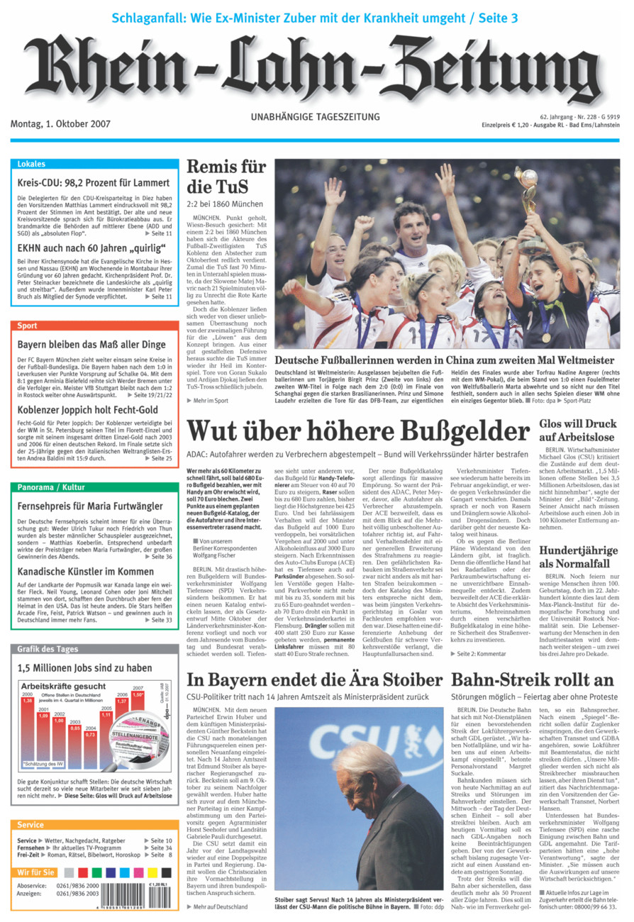 Rhein-Lahn-Zeitung vom Montag, 01.10.2007