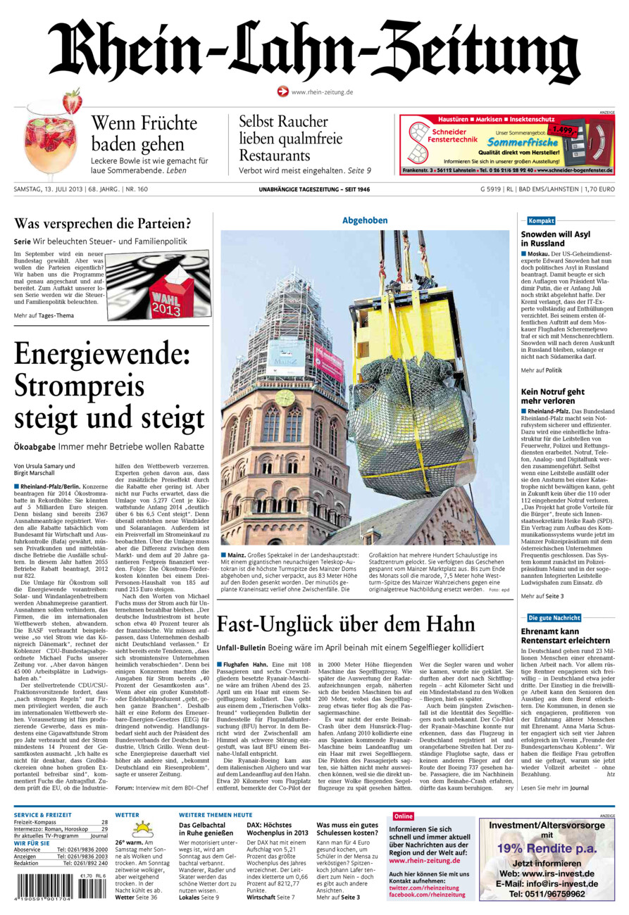 Rhein-Lahn-Zeitung vom Samstag, 13.07.2013