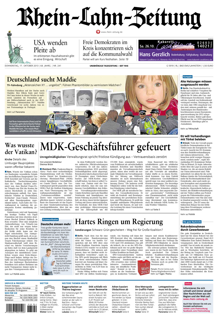 Rhein-Lahn-Zeitung vom Donnerstag, 17.10.2013