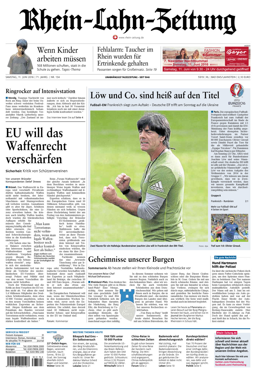 Rhein-Lahn-Zeitung vom Samstag, 11.06.2016