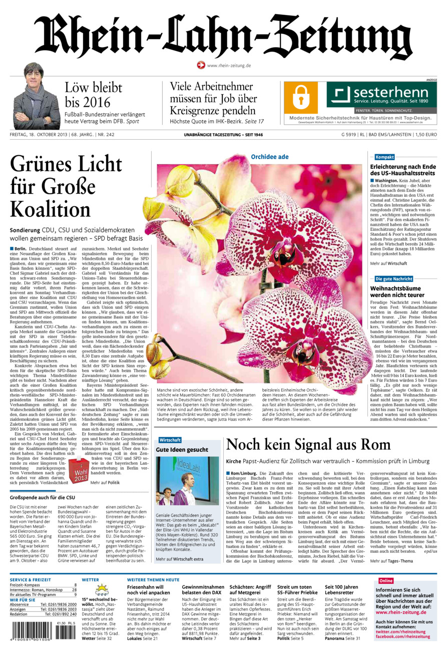 Rhein-Lahn-Zeitung vom Freitag, 18.10.2013