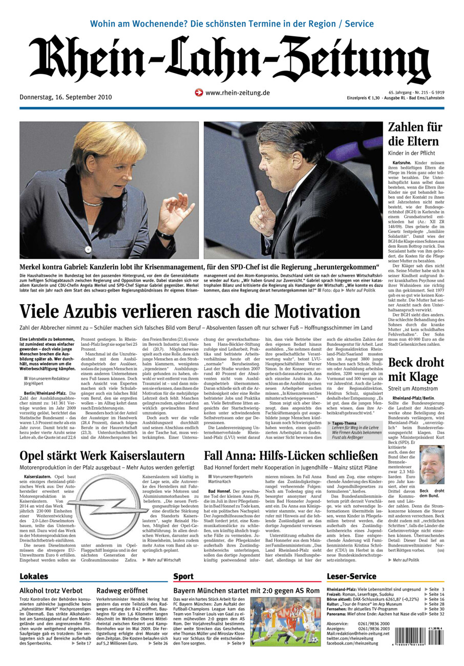 Rhein-Lahn-Zeitung vom Donnerstag, 16.09.2010