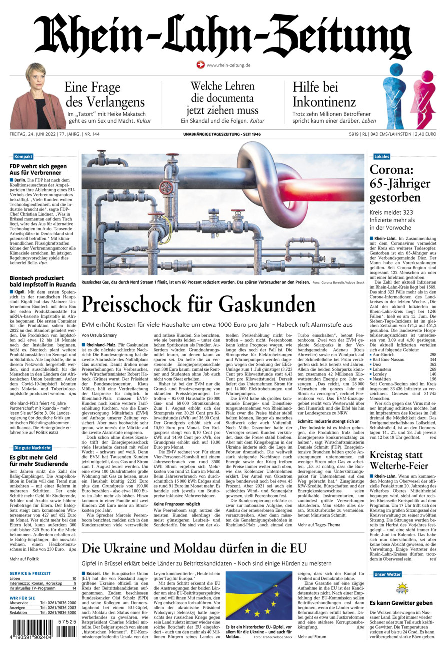 Rhein-Lahn-Zeitung vom Freitag, 24.06.2022