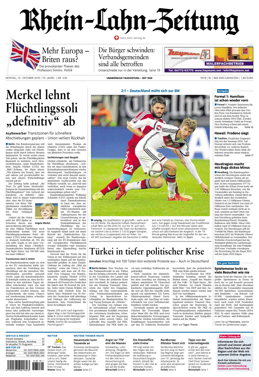 Rhein-Lahn-Zeitung vom Montag, 12.10.2015