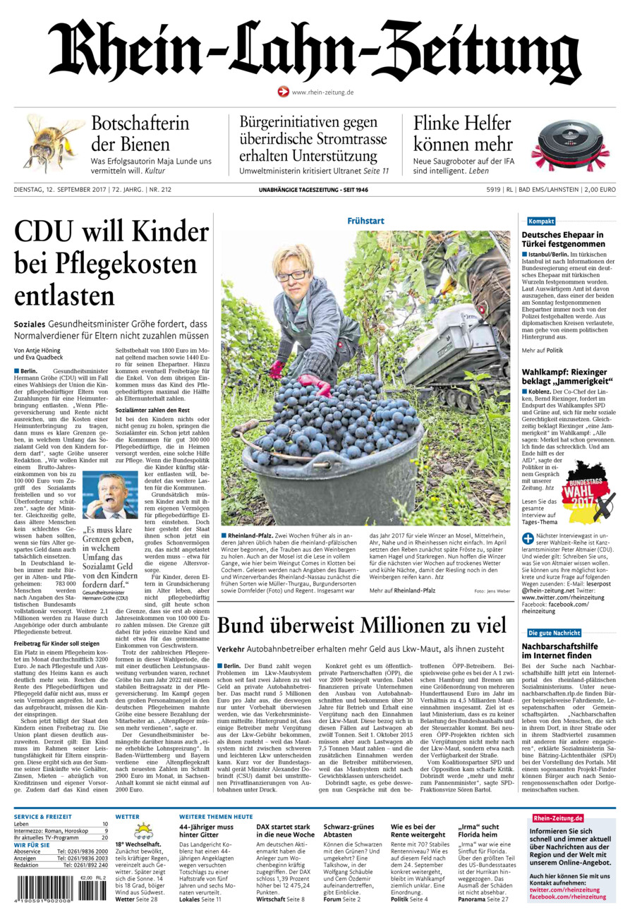 Rhein-Lahn-Zeitung vom Dienstag, 12.09.2017
