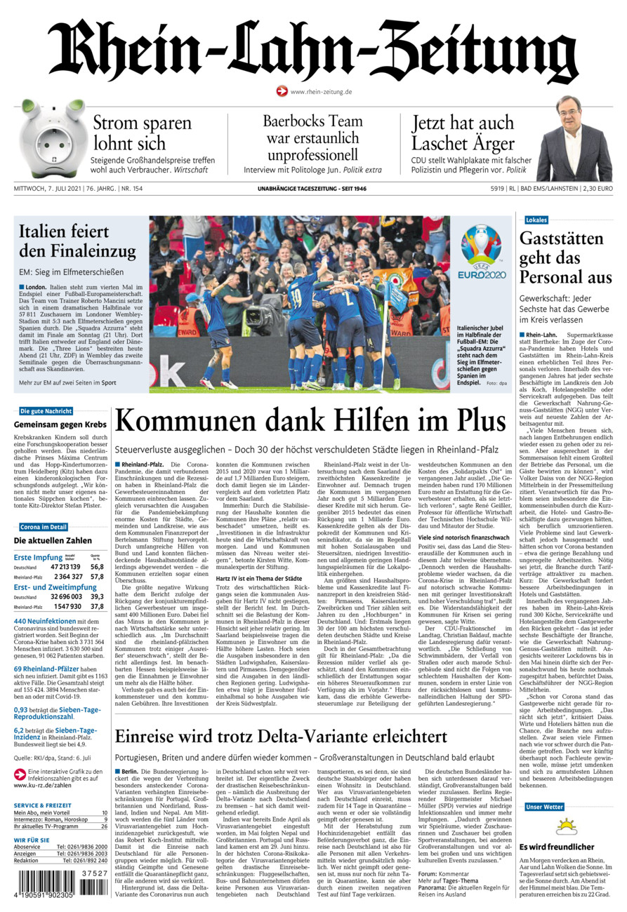 Rhein-Lahn-Zeitung vom Mittwoch, 07.07.2021