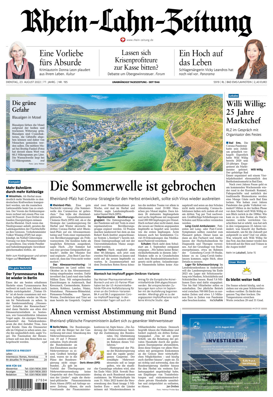 Rhein-Lahn-Zeitung vom Dienstag, 23.08.2022