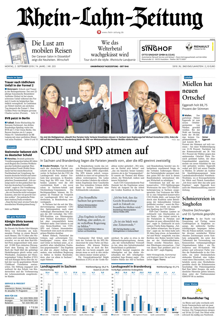 Rhein-Lahn-Zeitung vom Montag, 02.09.2019