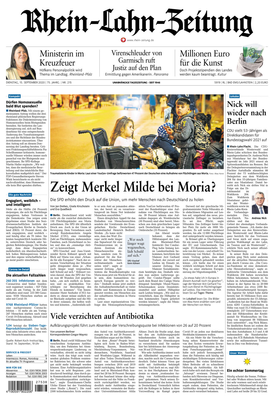 Rhein-Lahn-Zeitung vom Dienstag, 15.09.2020
