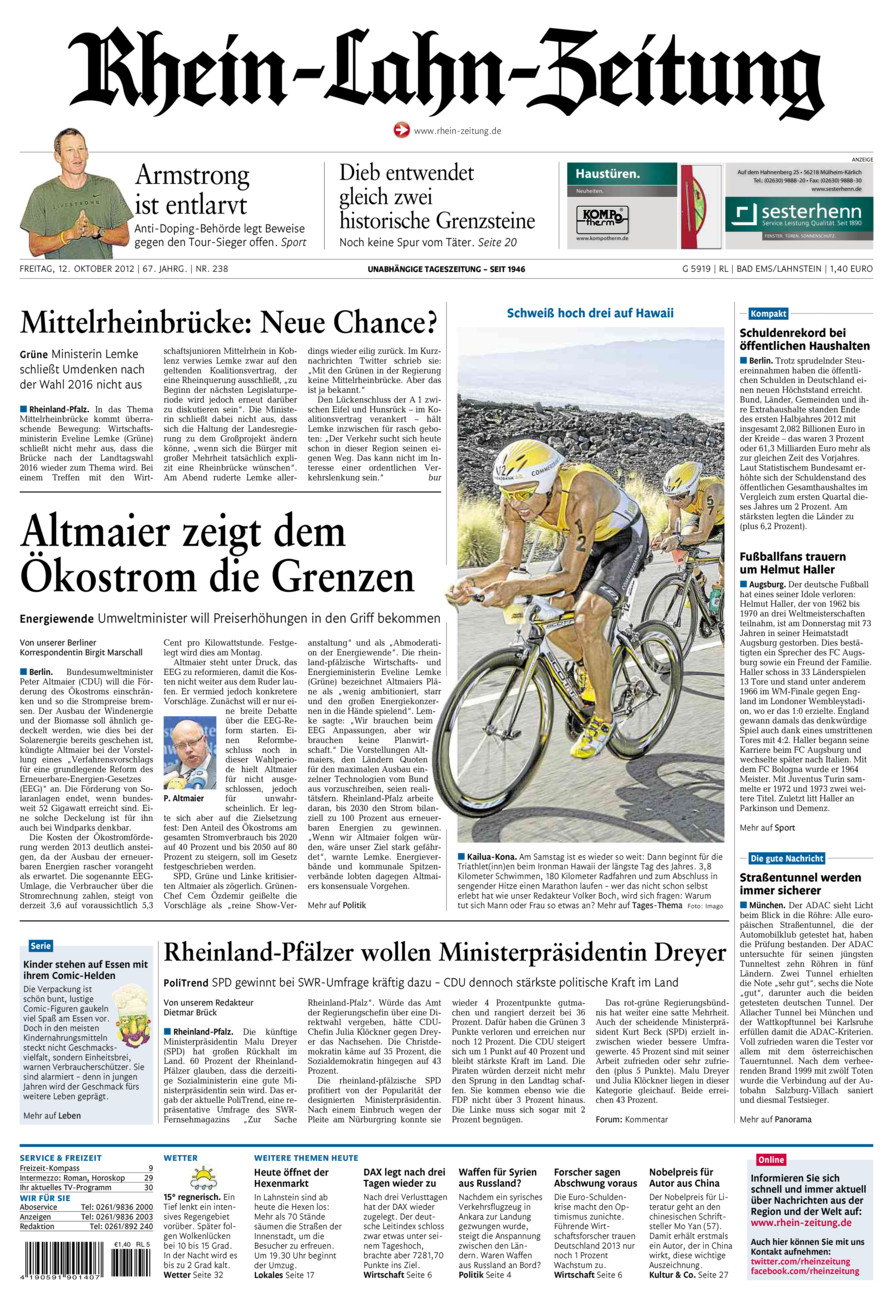 Rhein-Lahn-Zeitung vom Freitag, 12.10.2012