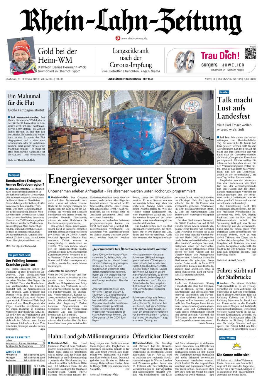 Rhein-Lahn-Zeitung vom Samstag, 11.02.2023