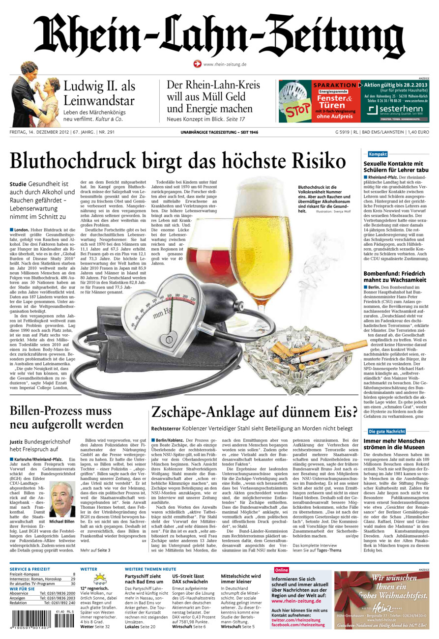 Rhein-Lahn-Zeitung vom Freitag, 14.12.2012