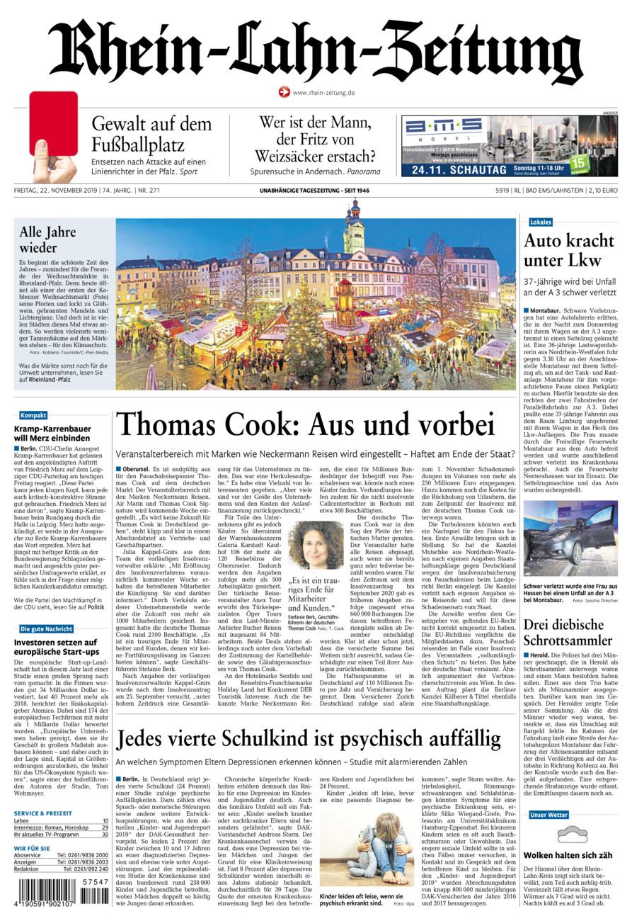 Rhein-Lahn-Zeitung vom Freitag, 22.11.2019