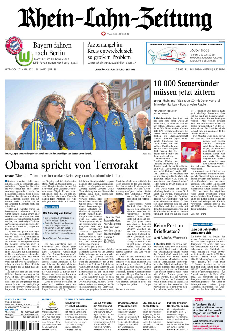 Rhein-Lahn-Zeitung vom Mittwoch, 17.04.2013