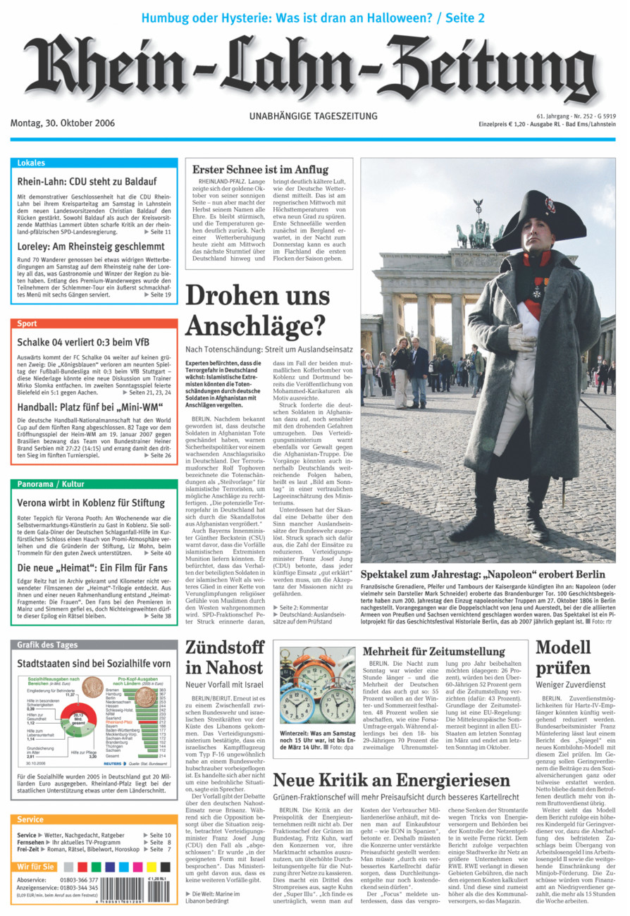 Rhein-Lahn-Zeitung vom Montag, 30.10.2006