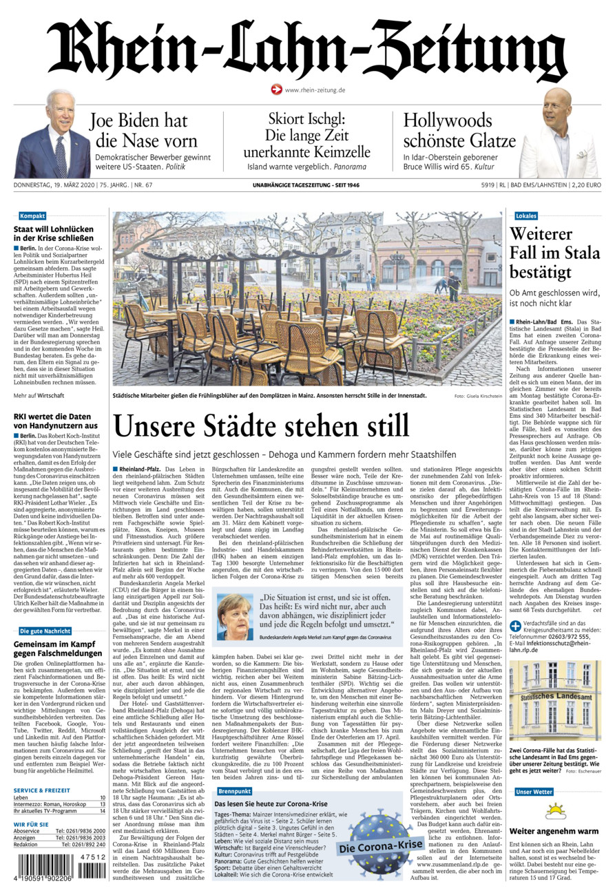 Rhein-Lahn-Zeitung vom Donnerstag, 19.03.2020