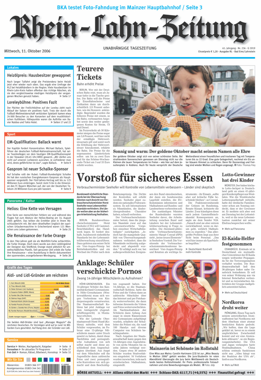 Rhein-Lahn-Zeitung vom Mittwoch, 11.10.2006