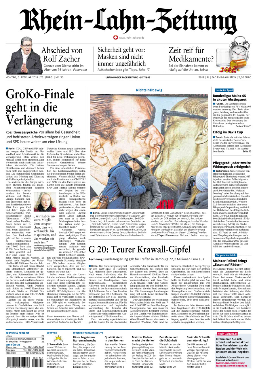 Rhein-Lahn-Zeitung vom Montag, 05.02.2018