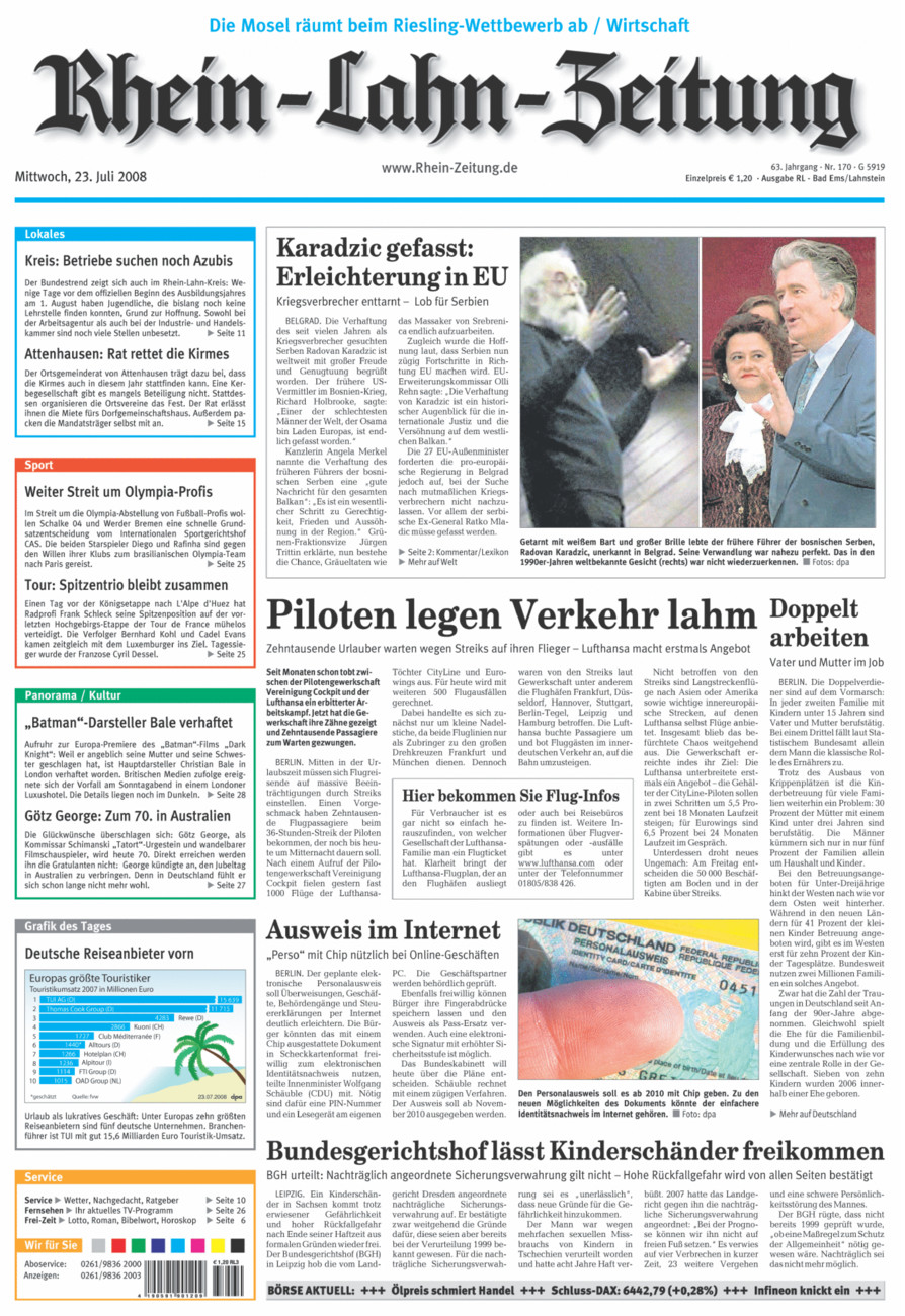 Rhein-Lahn-Zeitung vom Mittwoch, 23.07.2008