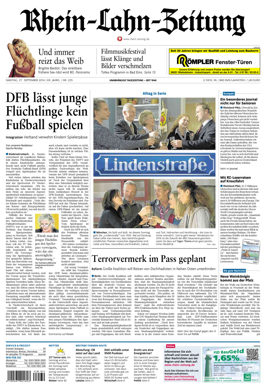 Rhein-Lahn-Zeitung vom Samstag, 27.09.2014