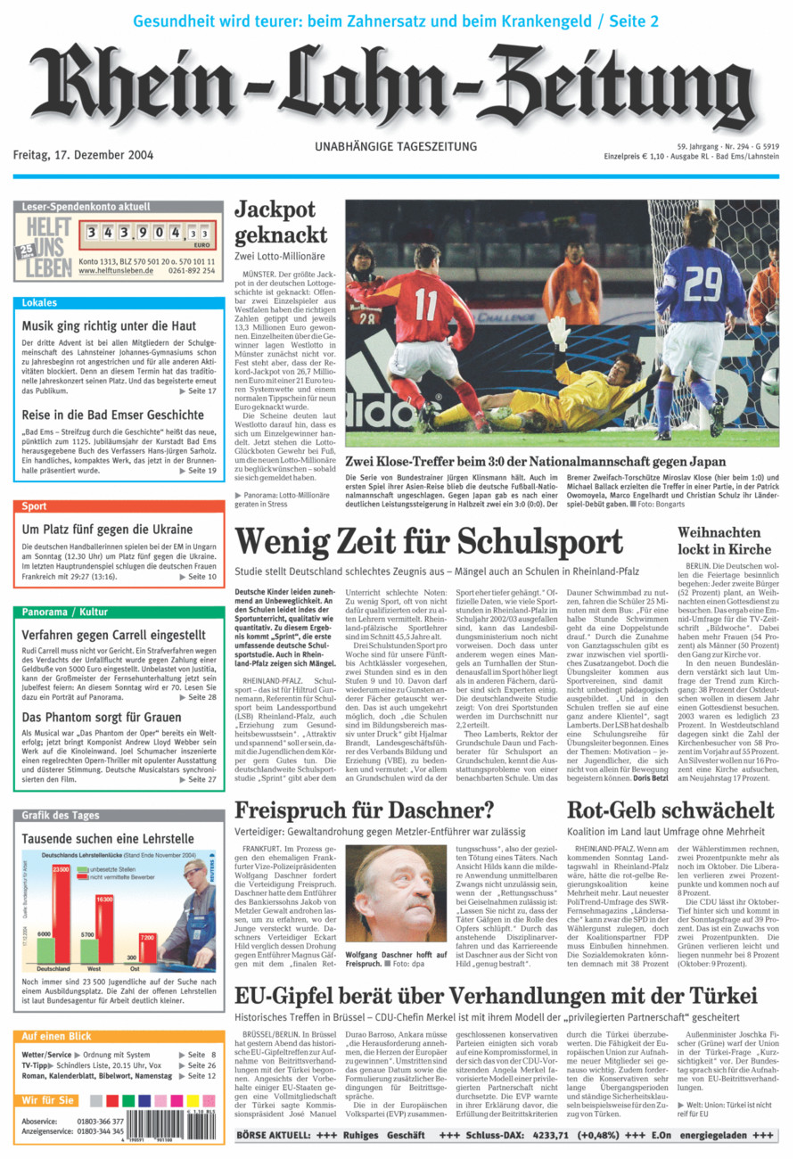 Rhein-Lahn-Zeitung vom Freitag, 17.12.2004