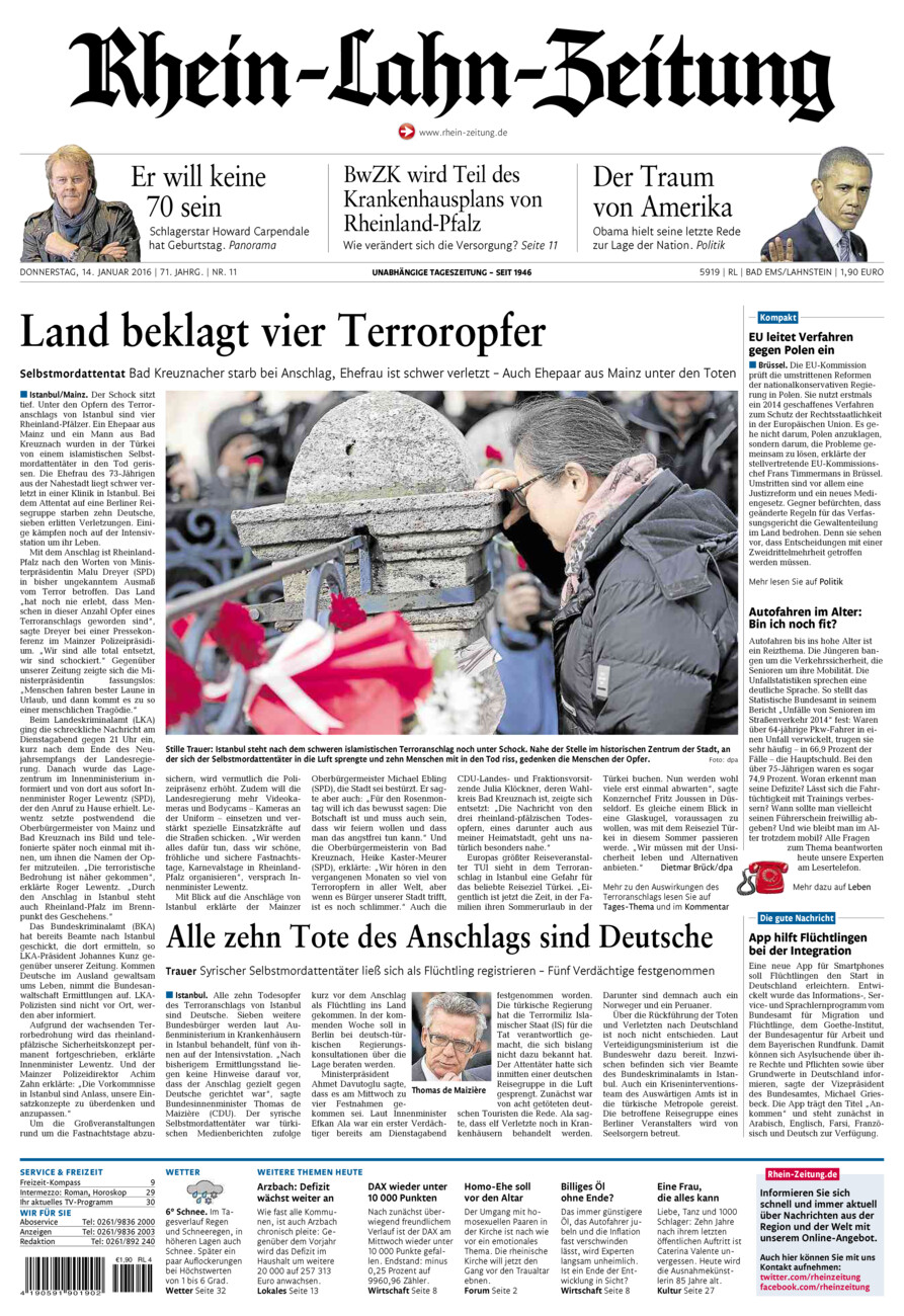 Rhein-Lahn-Zeitung vom Donnerstag, 14.01.2016