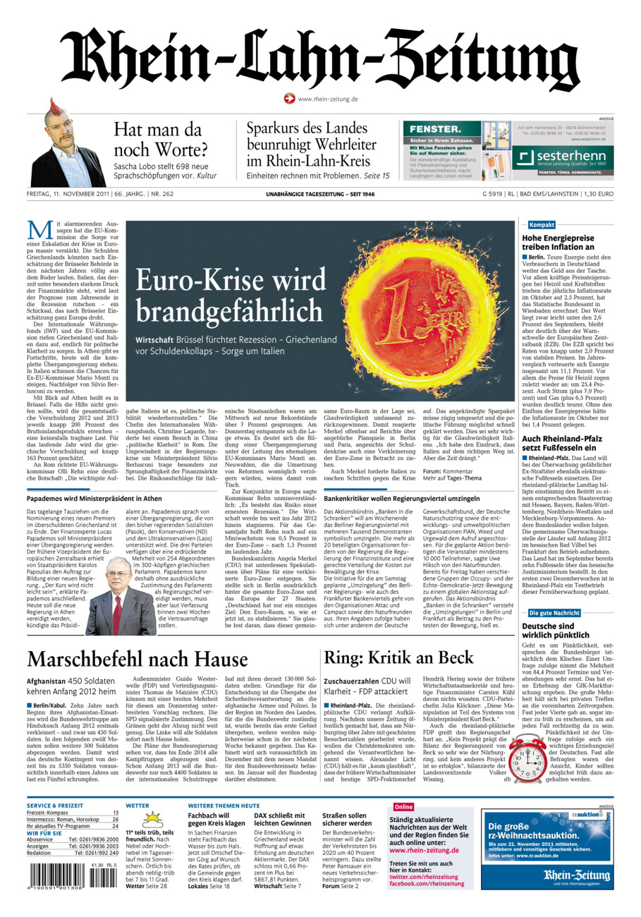 Rhein-Lahn-Zeitung vom Freitag, 11.11.2011