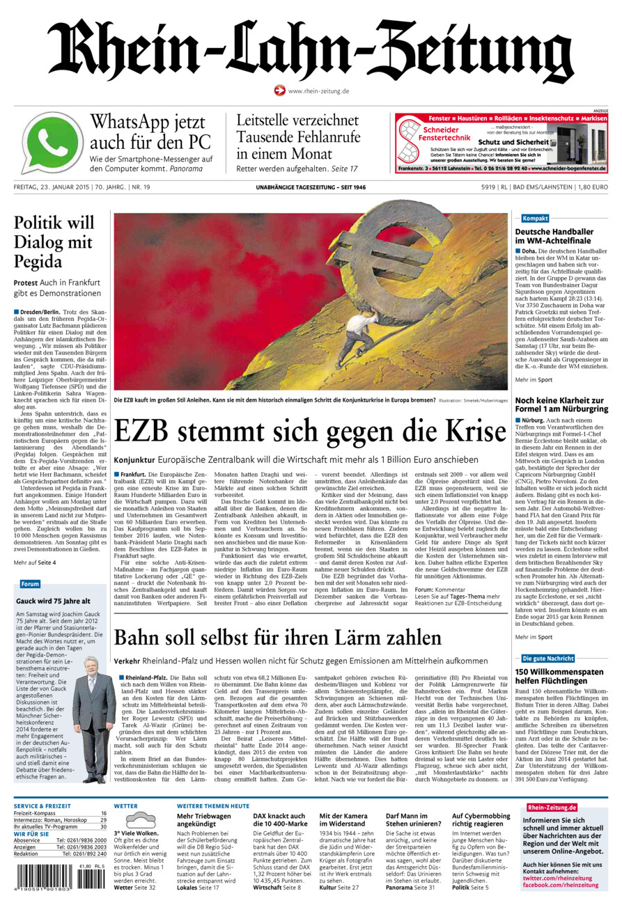 Rhein-Lahn-Zeitung vom Freitag, 23.01.2015