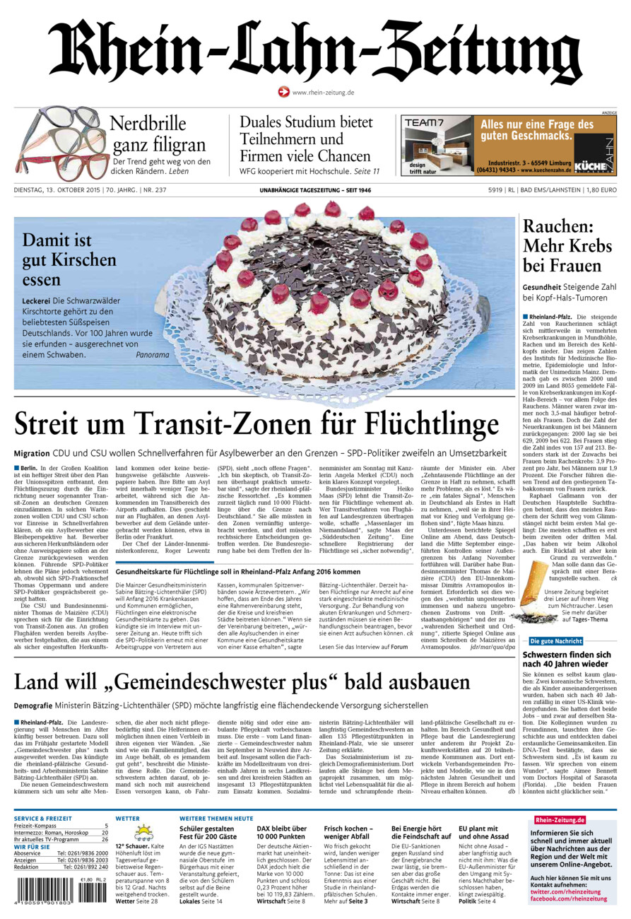 Rhein-Lahn-Zeitung vom Dienstag, 13.10.2015