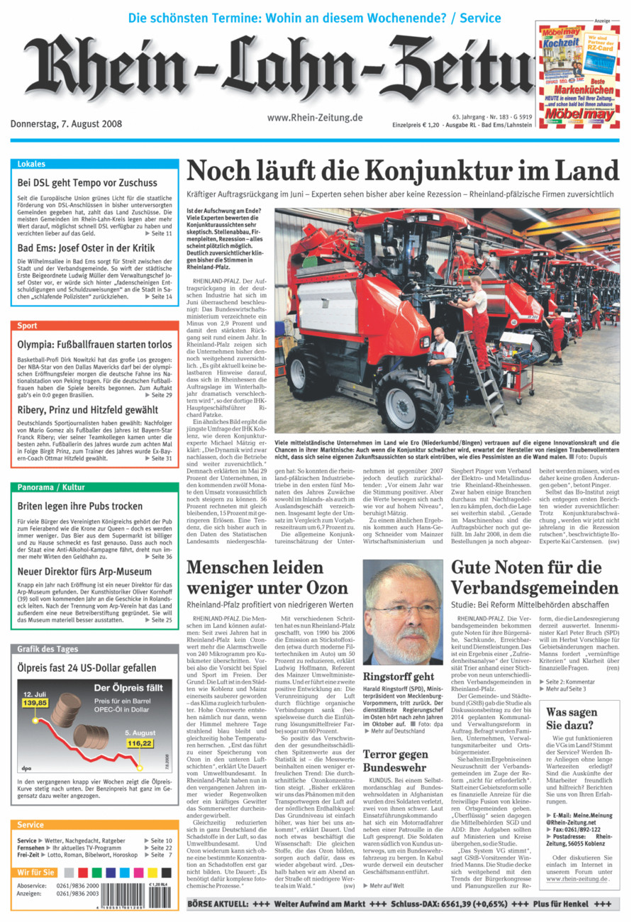 Rhein-Lahn-Zeitung vom Donnerstag, 07.08.2008
