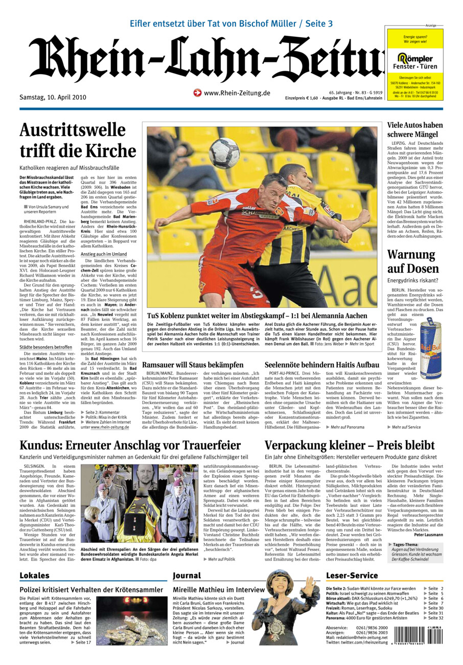 Rhein-Lahn-Zeitung vom Samstag, 10.04.2010
