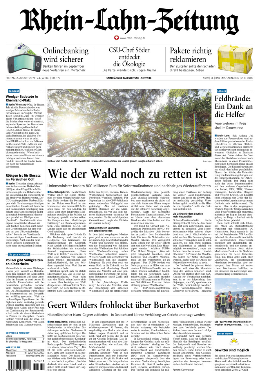 Rhein-Lahn-Zeitung vom Freitag, 02.08.2019