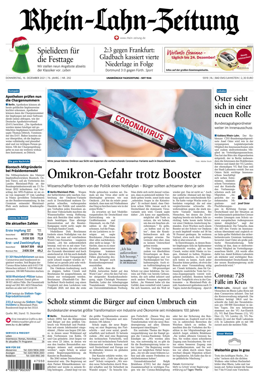 Rhein-Lahn-Zeitung vom Donnerstag, 16.12.2021