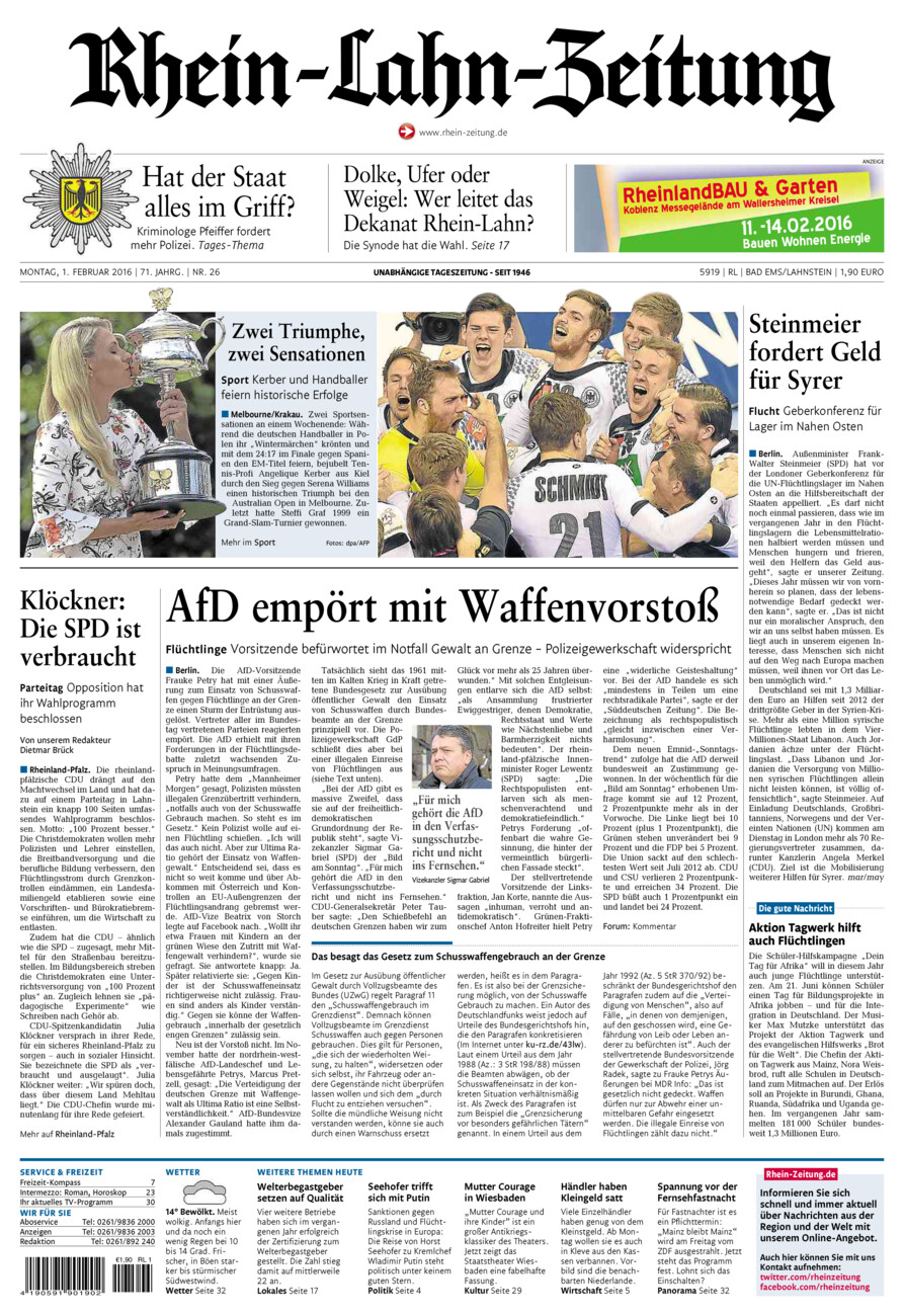 Rhein-Lahn-Zeitung vom Montag, 01.02.2016