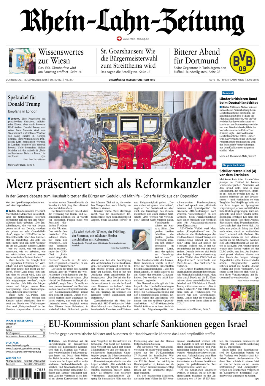 Rhein-Lahn-Zeitung vom Donnerstag, 18.09.2025