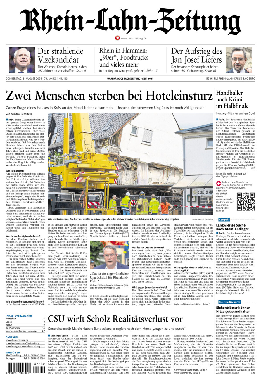 Rhein-Lahn-Zeitung vom Donnerstag, 08.08.2024