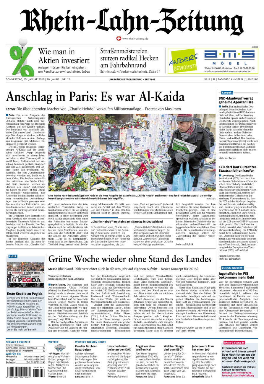 Rhein-Lahn-Zeitung vom Donnerstag, 15.01.2015