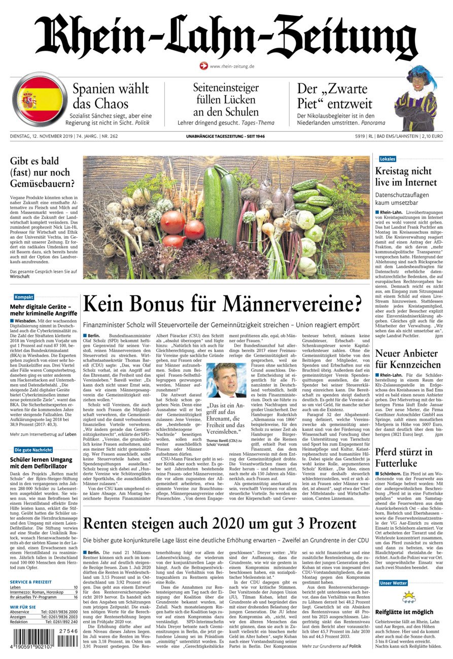 Rhein-Lahn-Zeitung vom Dienstag, 12.11.2019