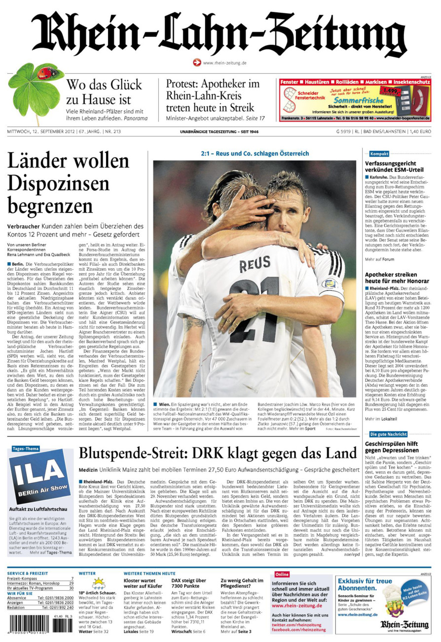 Rhein-Lahn-Zeitung vom Mittwoch, 12.09.2012