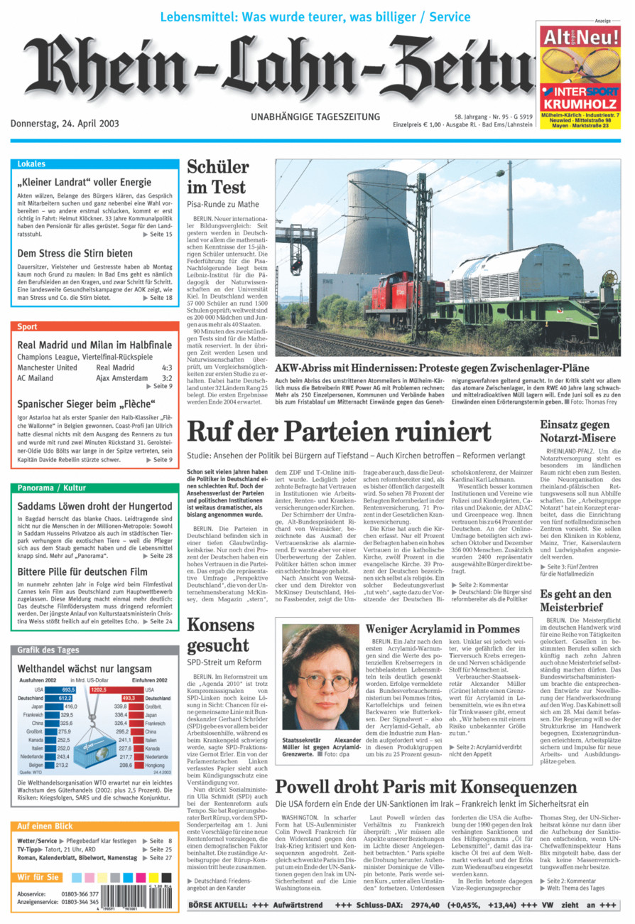 Rhein-Lahn-Zeitung vom Donnerstag, 24.04.2003