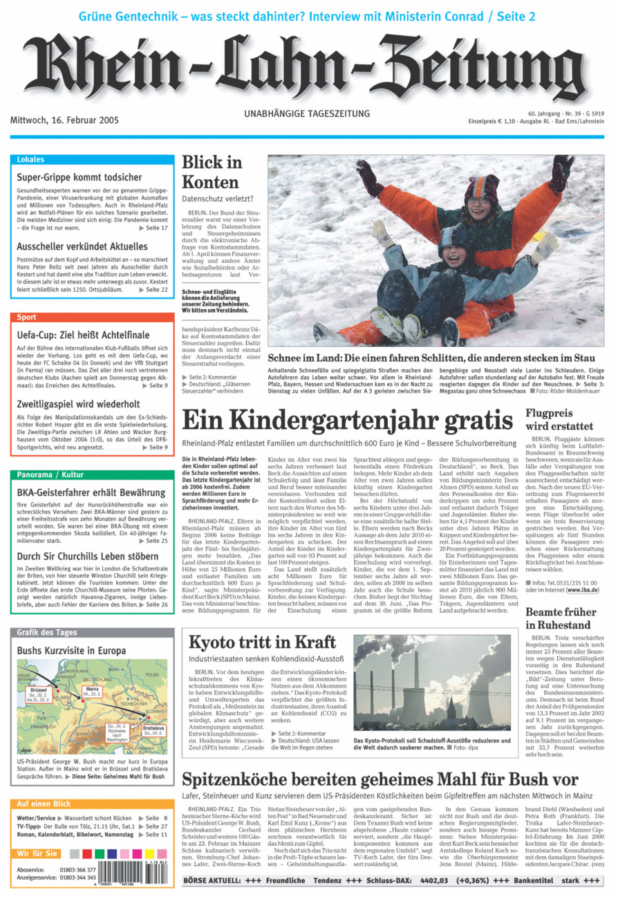 Rhein-Lahn-Zeitung vom Mittwoch, 16.02.2005