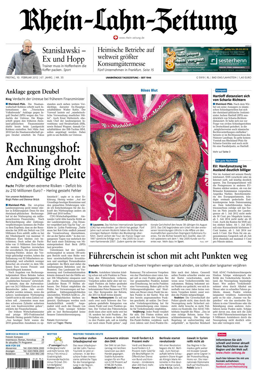 Rhein-Lahn-Zeitung vom Freitag, 10.02.2012