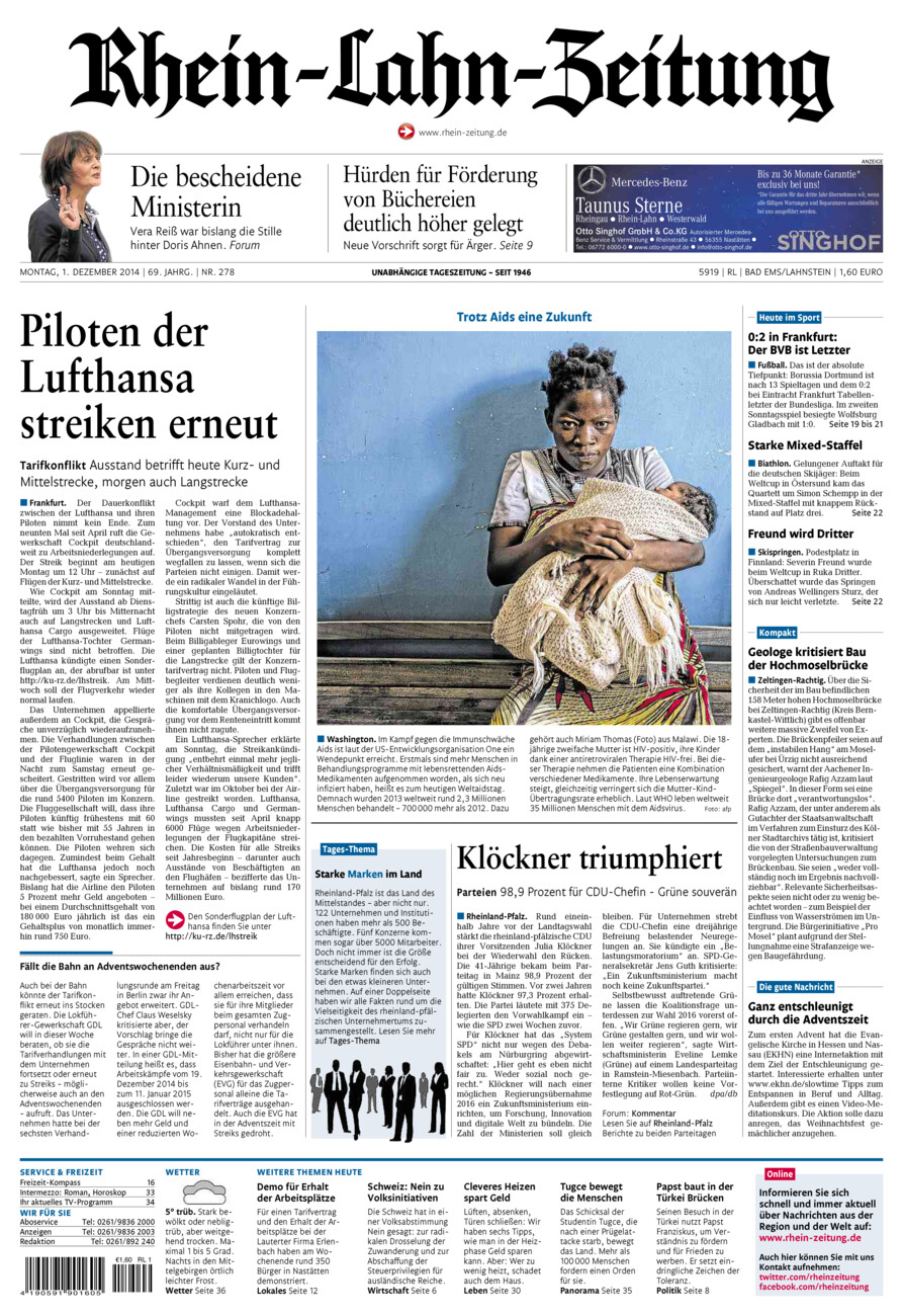 Rhein-Lahn-Zeitung vom Montag, 01.12.2014