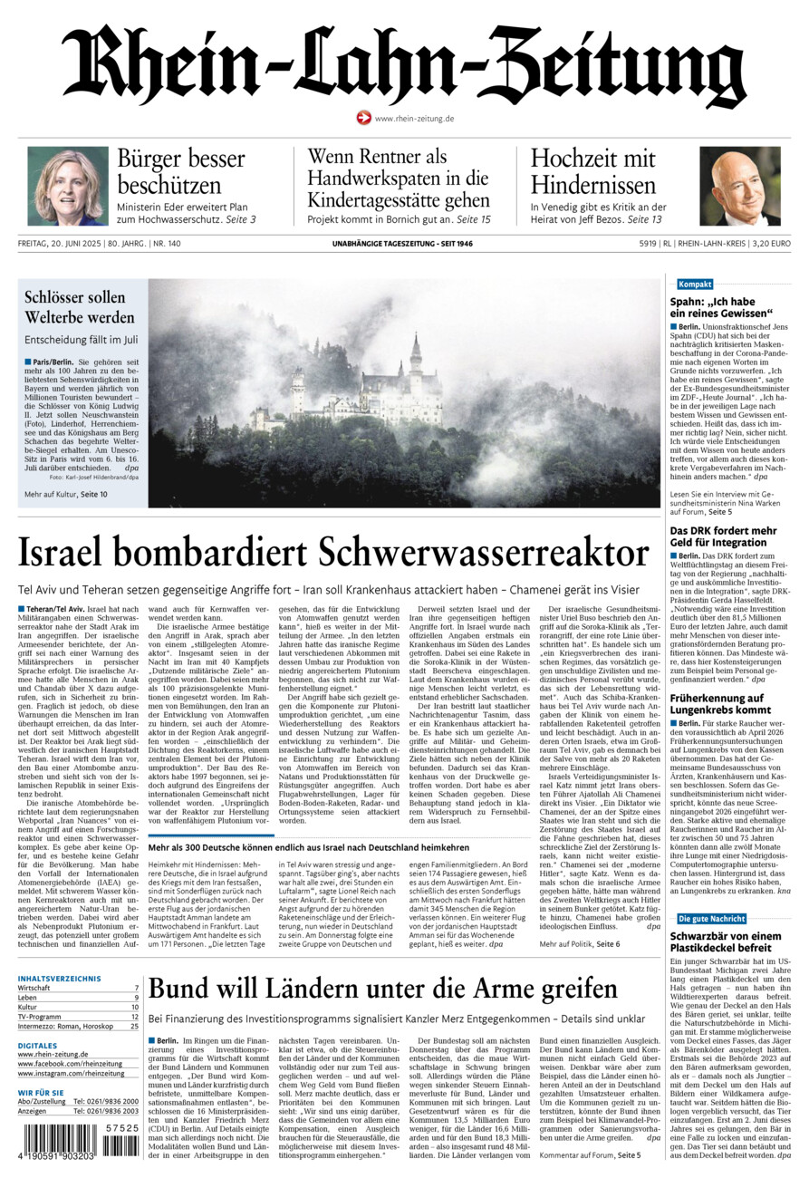 Rhein-Lahn-Zeitung vom Freitag, 20.06.2025