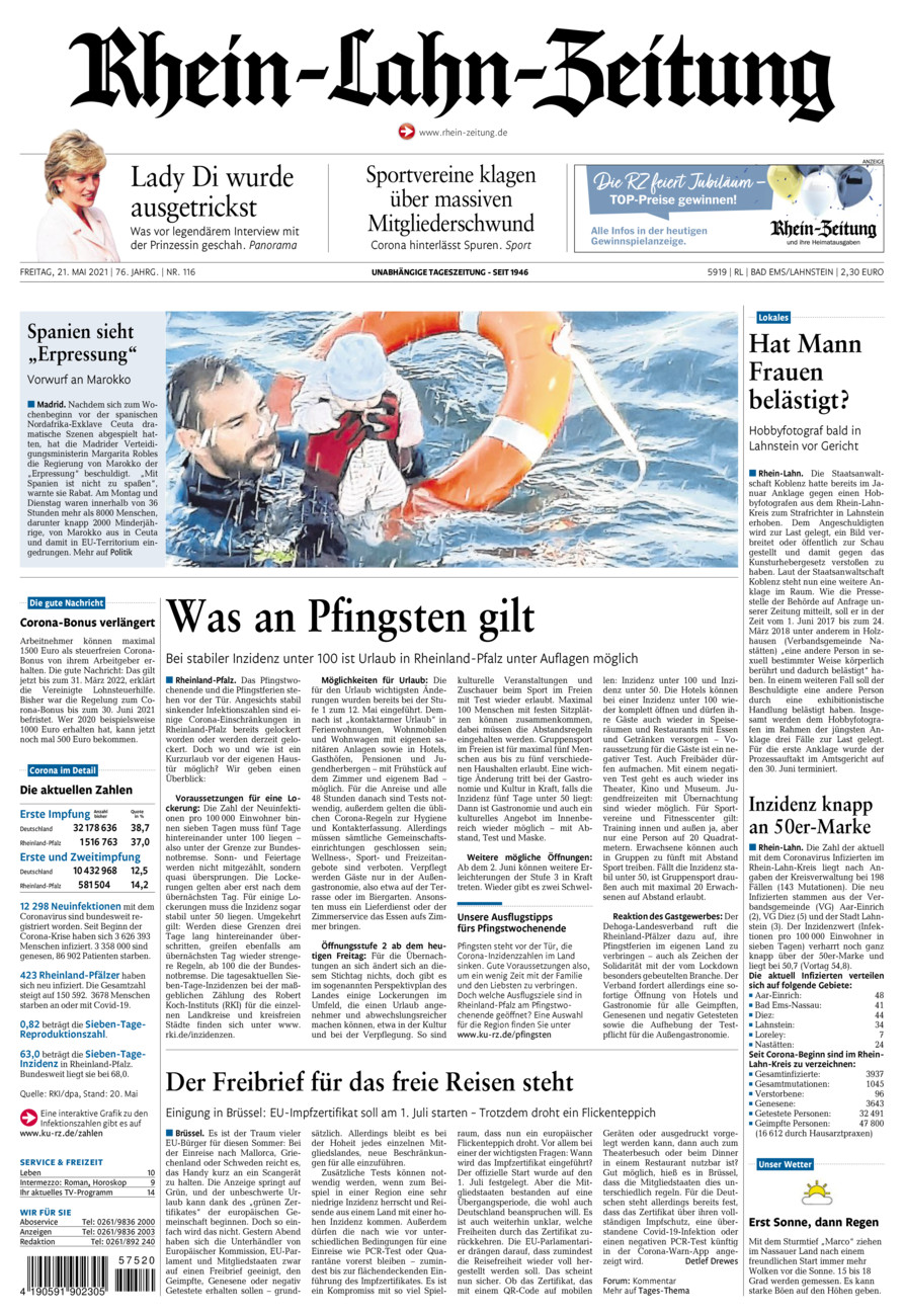 Rhein-Lahn-Zeitung vom Freitag, 21.05.2021